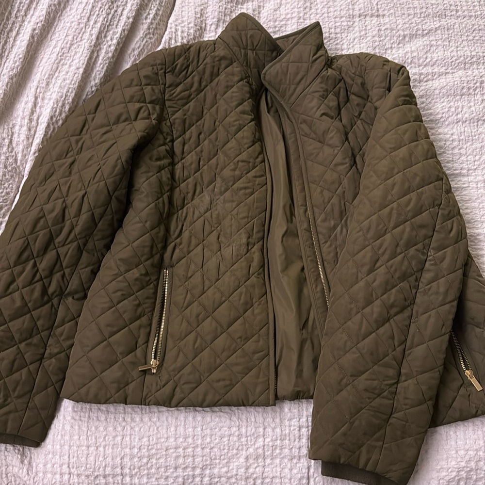 Jcew quilted jacket in olive green